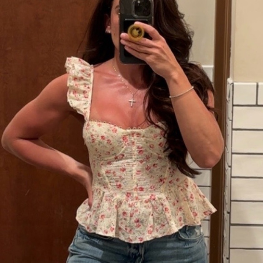 Astr Floral Cream and Pink Top